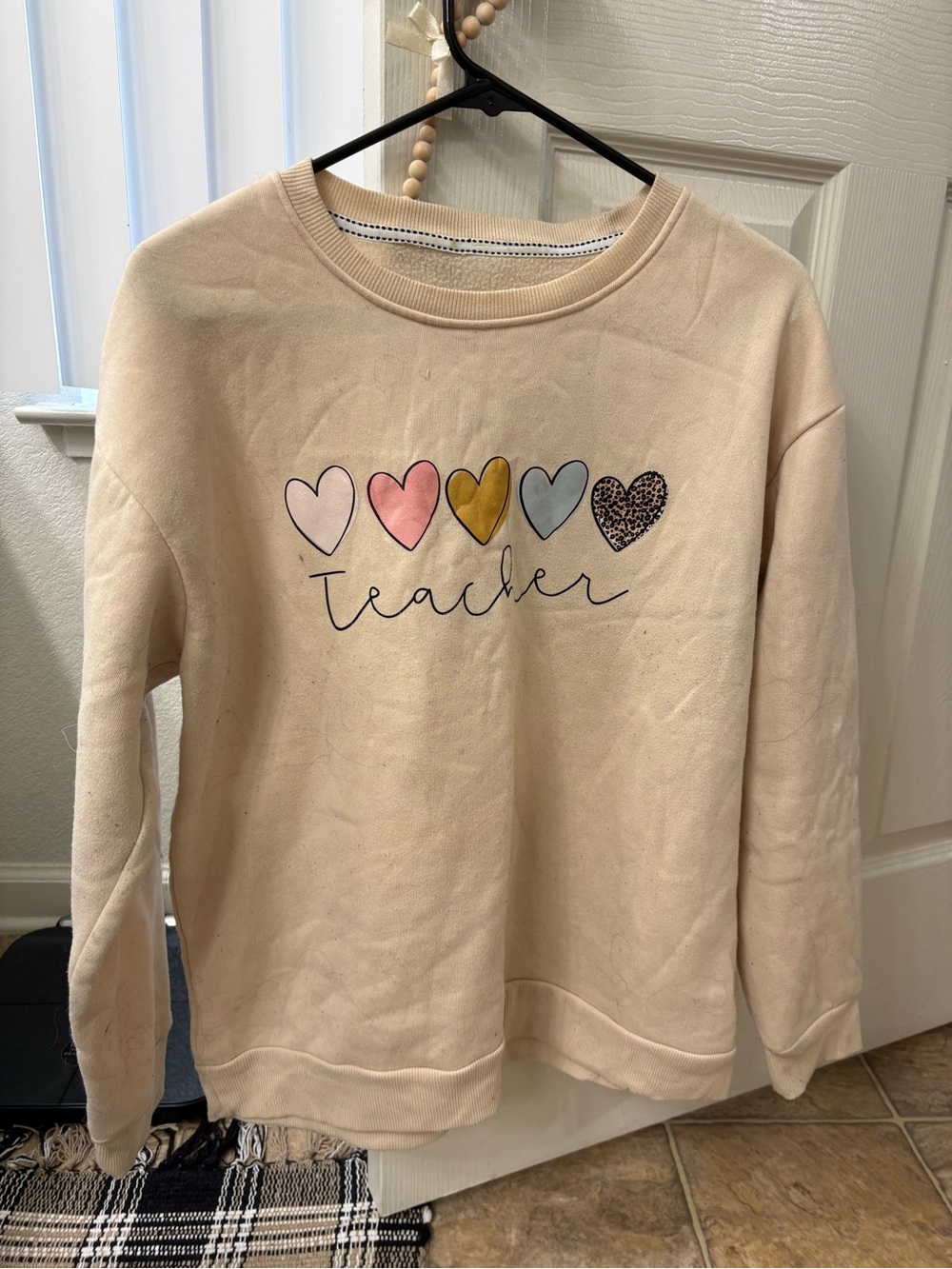Teacher Heart Crewneck Sweatshirt in Cream